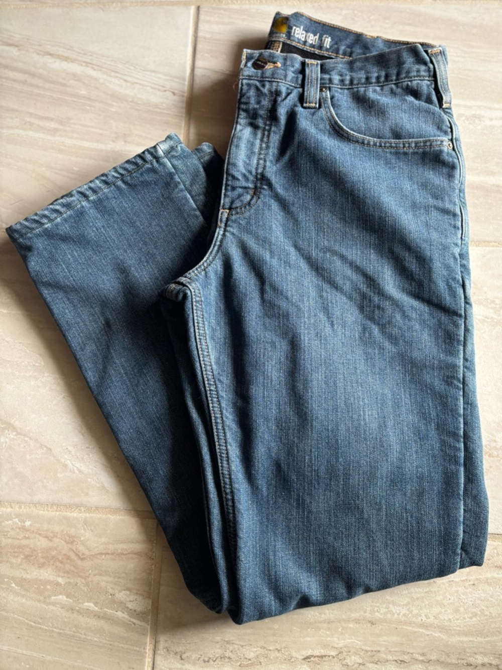 Carhart Relaxed Fit Men's  fleece lined Blue Jeans 34x34